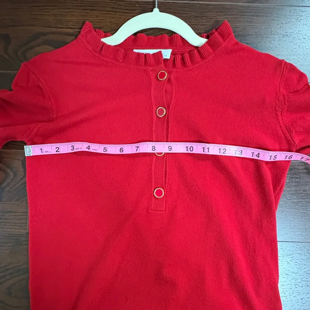 Chic Red Button-Up Ruffle Shirt - Picture 4 of 7